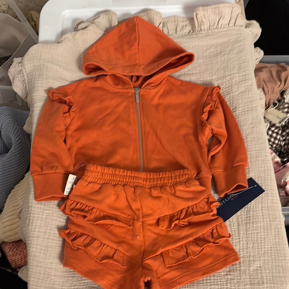 Habitual Kids Orange Ruffled Hoodie and Shorts Set NWT 18-24 mo